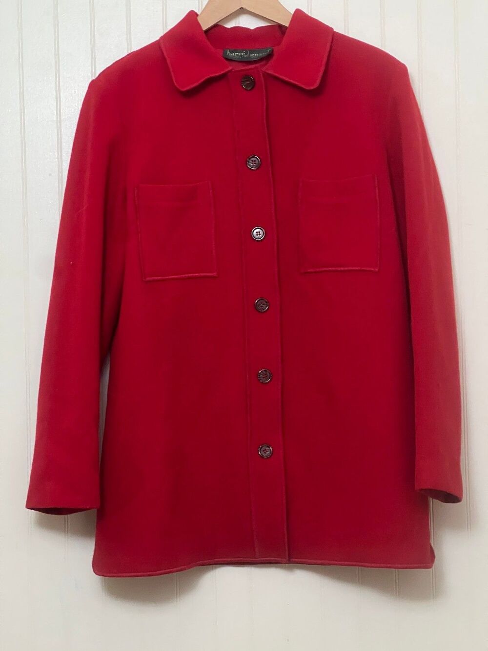 Classic Red Harvé Benard Button-Front Jacket Shacket Wool Chest Pockets S/M
